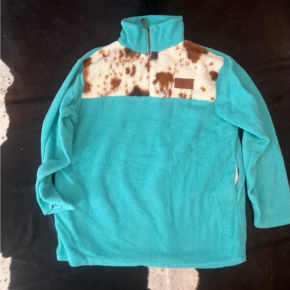 Teal and Brown Fleece Sweater